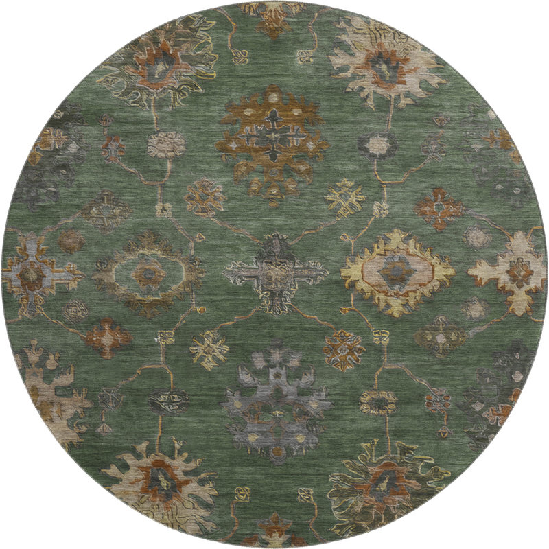 Premium Machine Washable Mayfield AMF2045 Global Rug, Fern, 8' Round