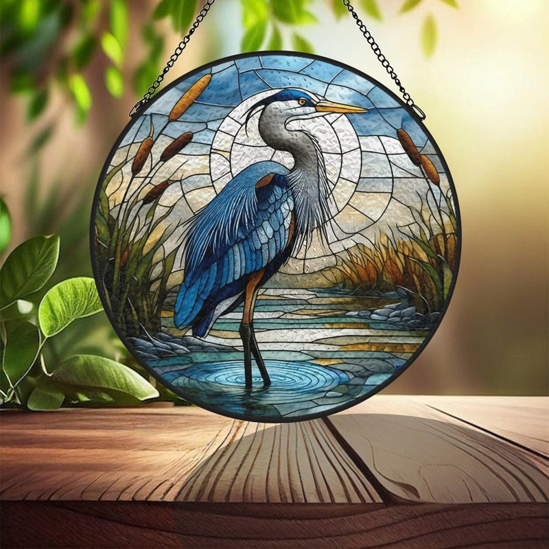 Panneau de verre pour vitrail Heron in Marsh, 11.8x11.8in(30x30cm)