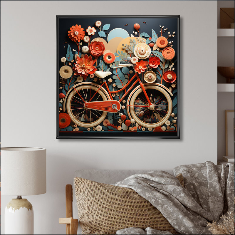 Vélo, bicyclette, bonheur I, Cadre flottant noir, H 36 po x l 36 po x P 1,5 po