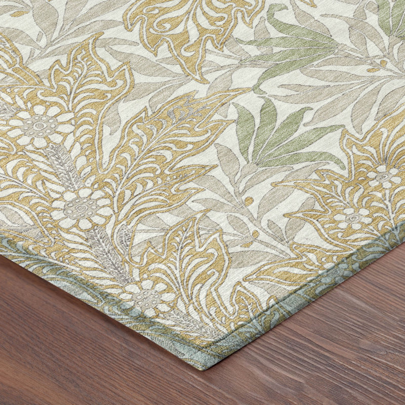 Machine Washable Indoor/Outdoor Chantille ACN2753 Botanical Rug, Gold, 2'3" x 7'6" Runner