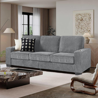 84" 3-Seater Modern Sofa Couch, Corduroy/Velvet Fabric Upholstered Sofa with Cushion and Pillows for Living Room Apartment