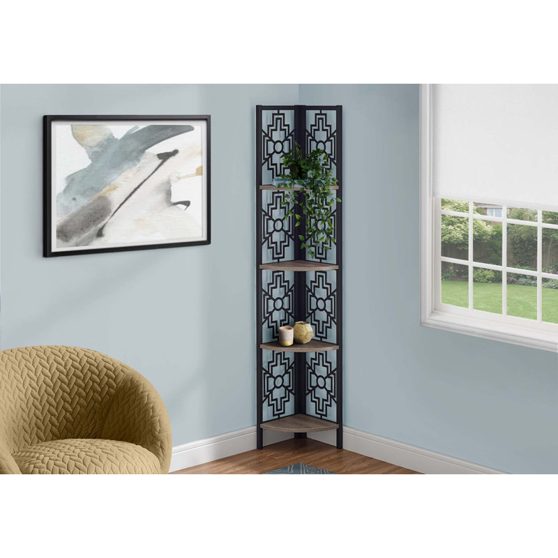Bookshelf, Bookcase, Etagere, Corner, 4 Tier, 62"h, Office, Bedroom, Taupe