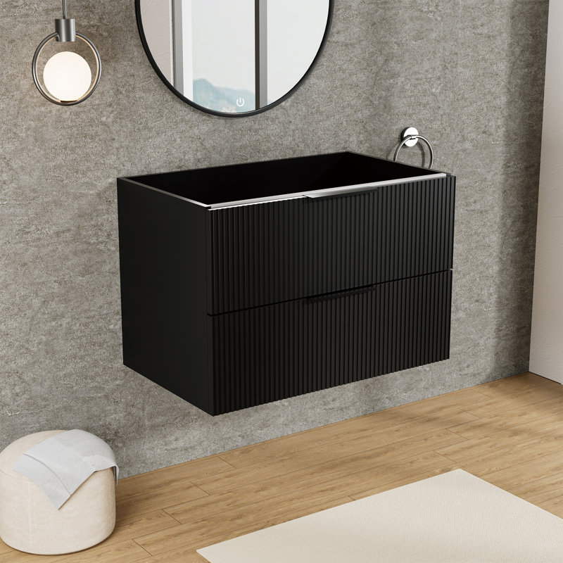 Meuble-lavabo moderne avec tiroirs divisés, fermeture en douceur et ligne verticale - montage mural 24 po et 30 po et 36 po (sans lavabo)
