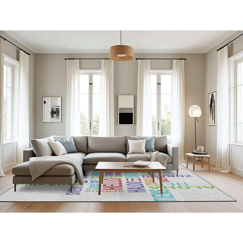 Tapis gris/bleu/vert à motifs Roselawn, Rectangle 8 pi x 10 pi