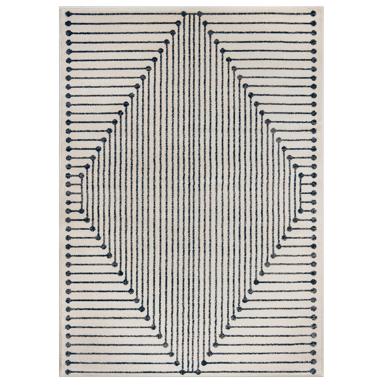 Modern Cream And Black Geometric Area Rug
