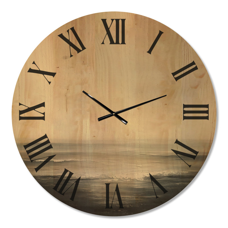 Horloge murale côtière beige « Duted Tide Line », imprimée sur bois, Extra Large