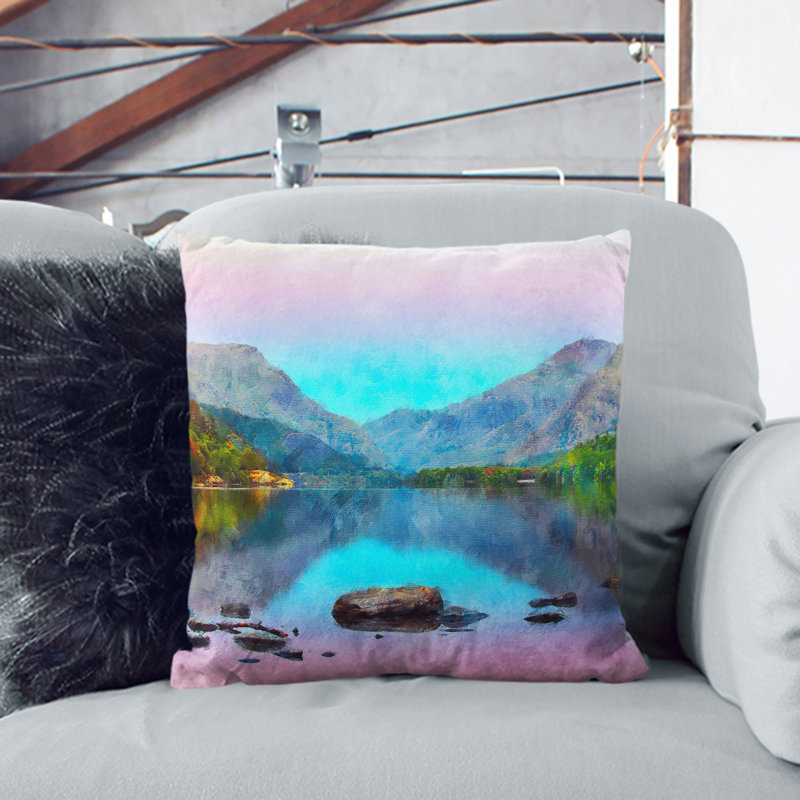 Padarn Lake in Snowdonia Wales Painting Scatter Cushion with Filling, 40cm H x 40cm W x 15cm D