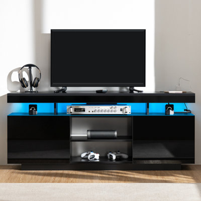 Console multimédia moderne 47,2 / 55,1 po avec prise et lumière DEL RVB, meuble télé pour téléviseur de 65/55 po ou moins