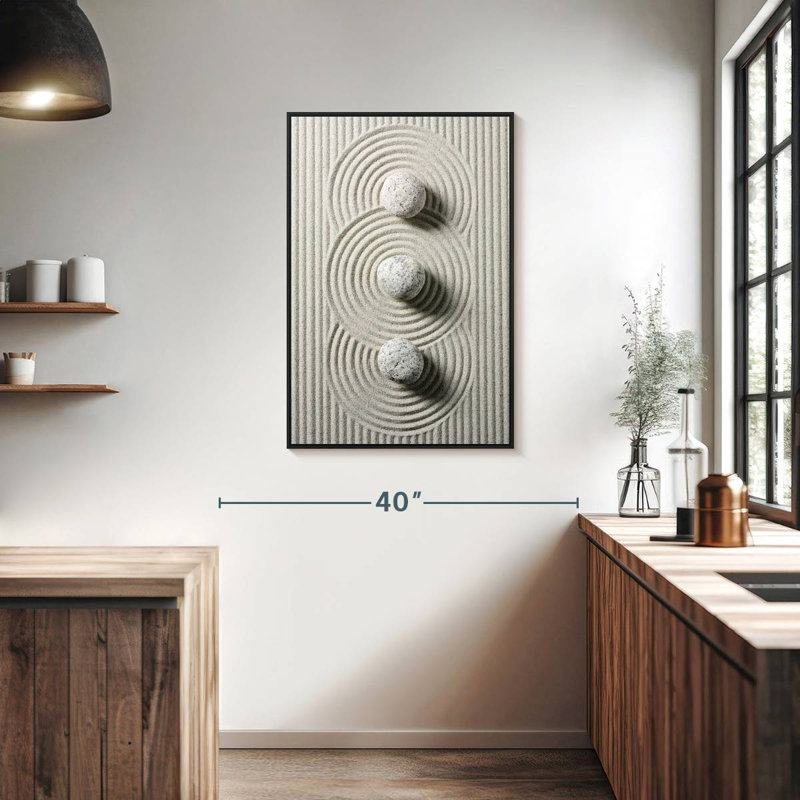 Trois pierres zen, 25 po x 37 po, Cadre flottant noir