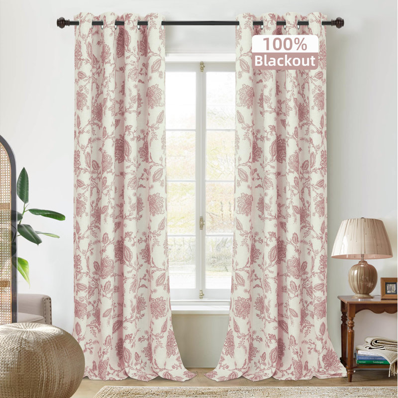 Rideaux occultant à motif cachemire Freda, L 52 po x L 84 po, Rose