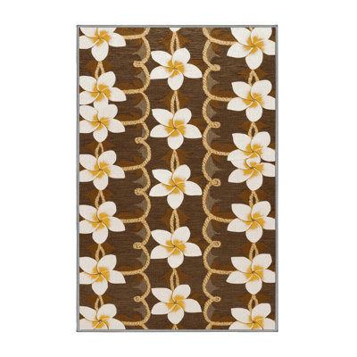  Washable Plumeria Chain Hawaiian Area Rug