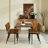 Hararat Modern 5-Piece Dining Set Rectangular Table Upholstered Chairs Industrial Style for Small Spaces Dining Room