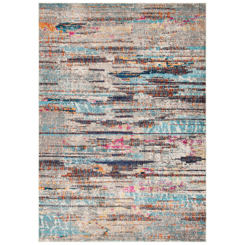 Riccio Abstract Gray/Turquoise/Brown Area Rug, Rectangle 3' x 5'