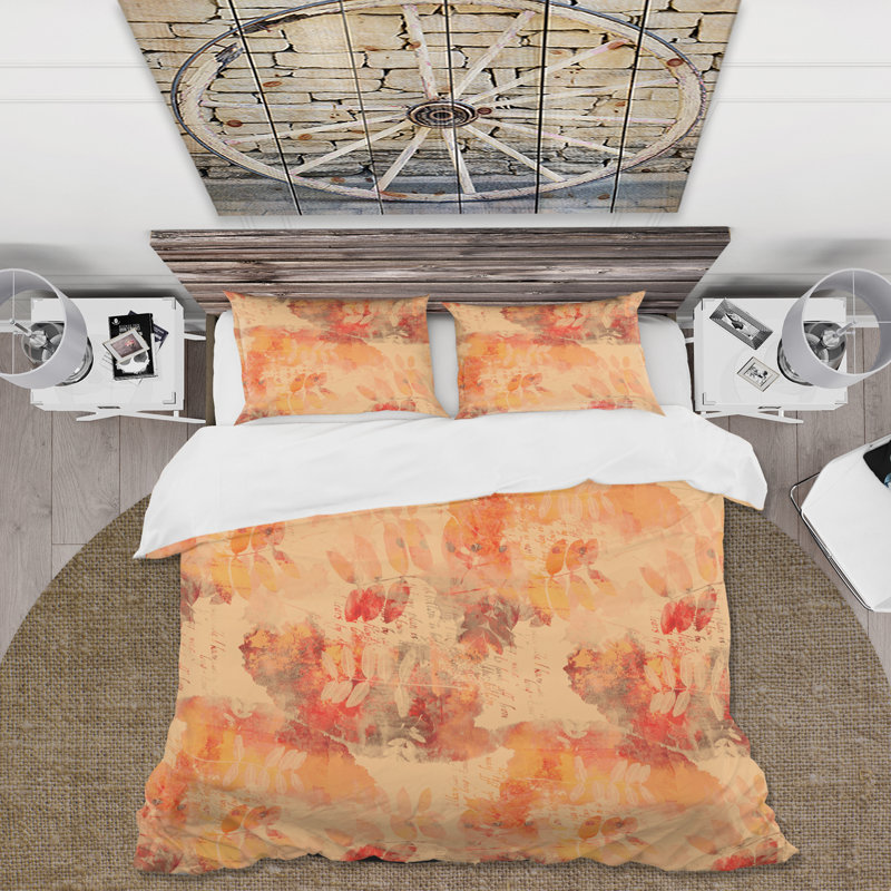 Ensemble de housse de couette moderne Raavi Tropical Vintage en orange - microfibre de polyester