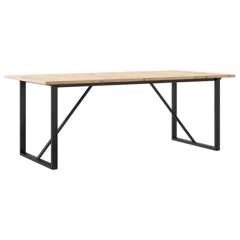Dining Table O-Frame 75.5 Cm Solid Wood Pine And Steel, 75.5cm H x 200cm W x 100cm D
