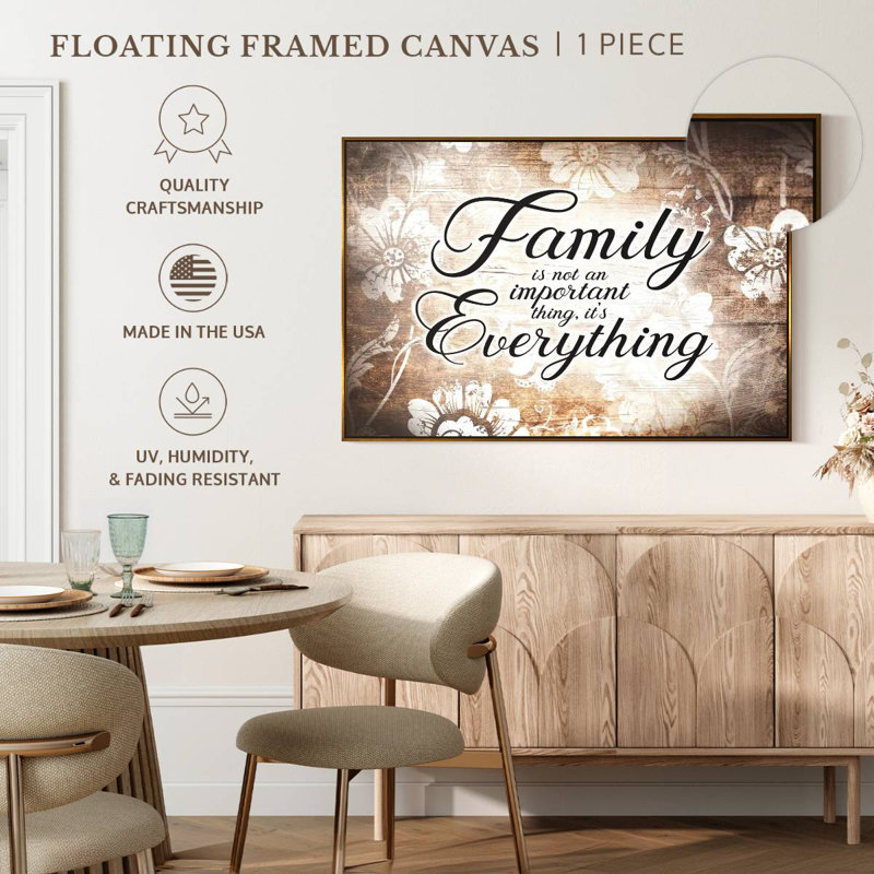 «Family Is Everything Love», citation, Cadre flottant doré, 37 po x 25 po