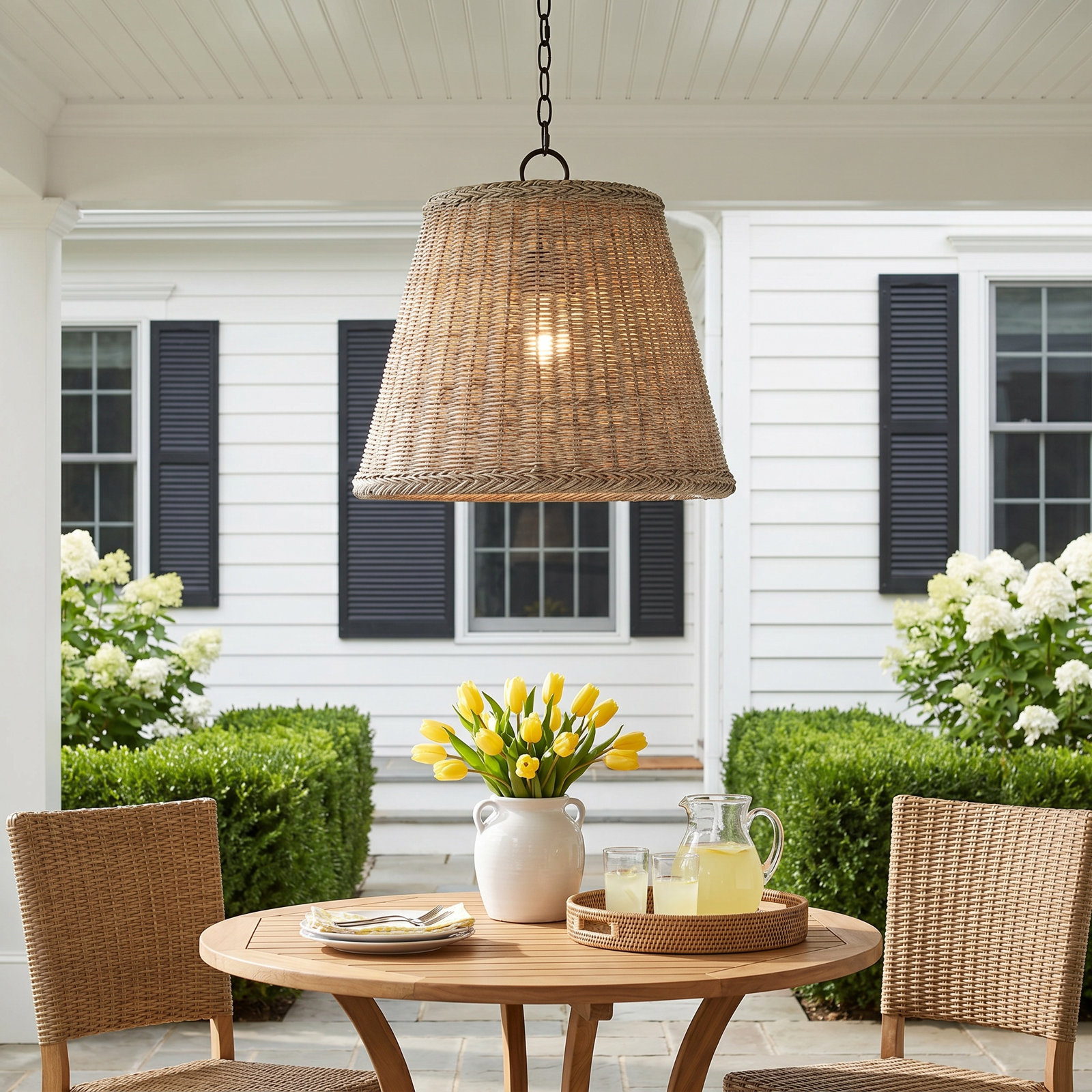 Coastal Luxe Outdoor Pendant Light, 18.5" H x 13.5" W x 13.5" D