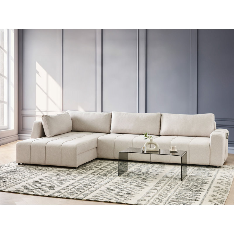 4 Seater Fabric Corner Sofa Bed with Storage Chantea, Beige, Left Hand Facing