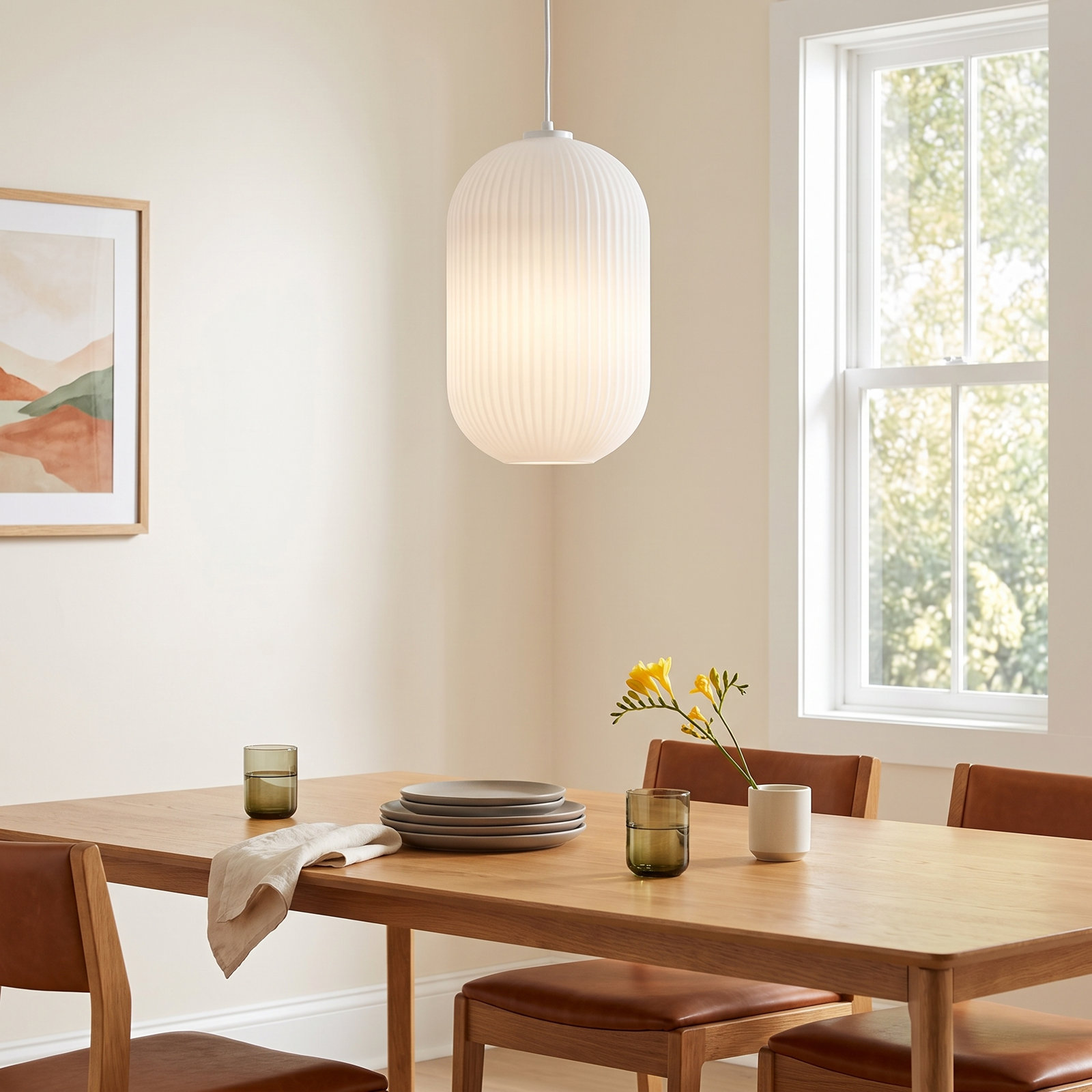Darval Single Light Glass Dimmable Pendant, 15" H x 9" W x 9" D