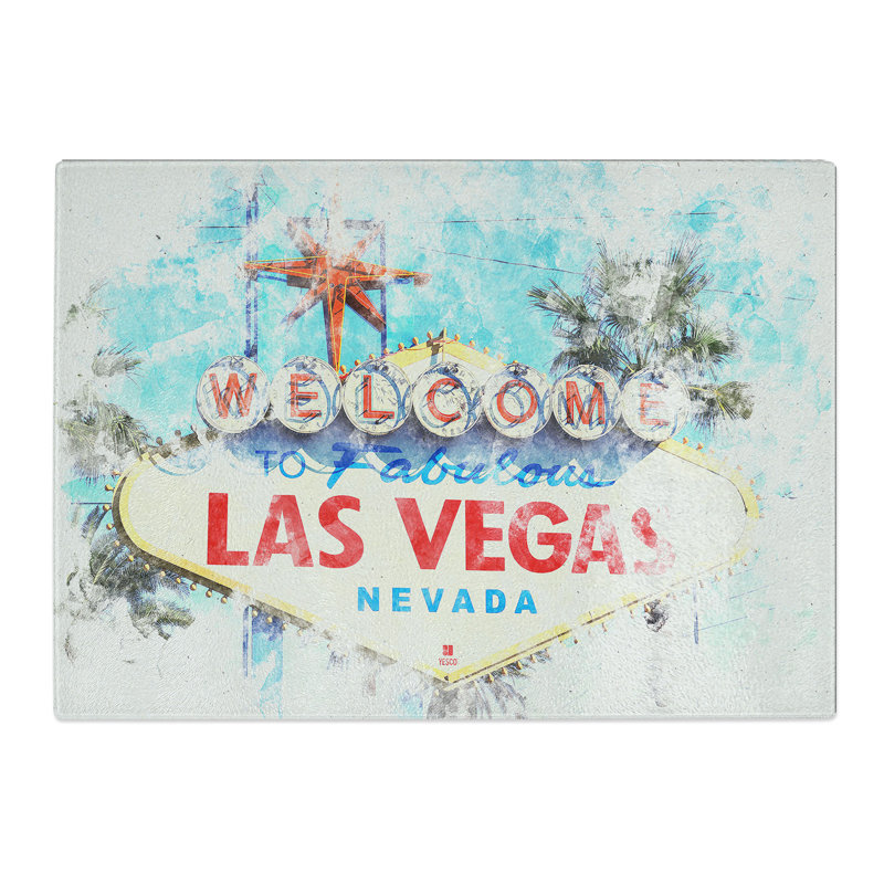 Tempered Glass the Welcome to Las Vegas Sign Watercolour Chopping Board, 28.5 cm x 39 cm