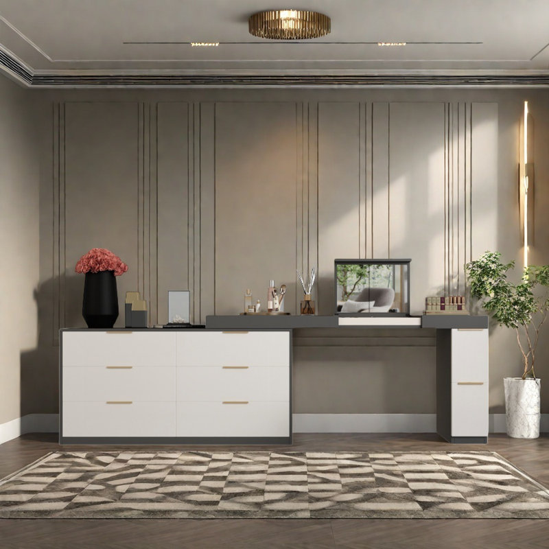 Multi-Purpose Bedroom Dresser, Gray/Warm White