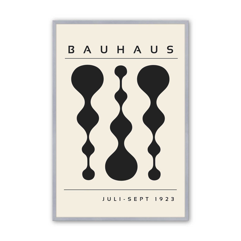 Monochrome Bauhaus Shapes Print, 25.25" H x 19.25" W, Silver, Bauhaus Liquid Geometry