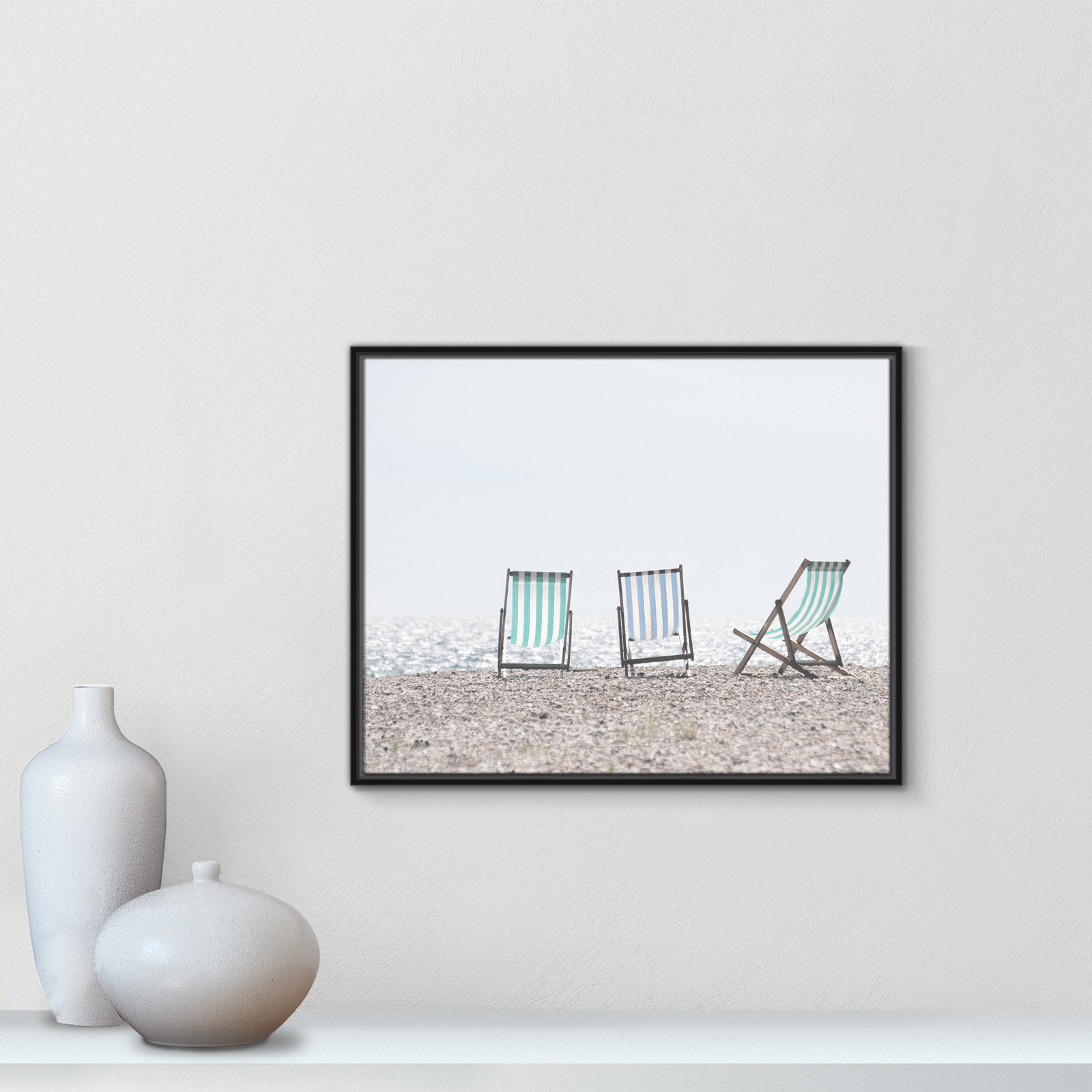 Adriatica "Beach Chairs" Print, 23.5" H x 29.5" W x 2" D, Black Framed Canvas