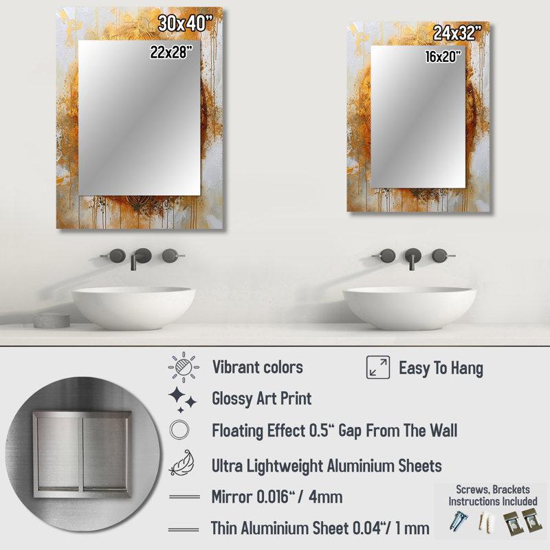 Blanc et or Mandala VI - miroir mandala boho, miroir mural traditionnel unique, impression d'art en métal, 32 po x 24 po