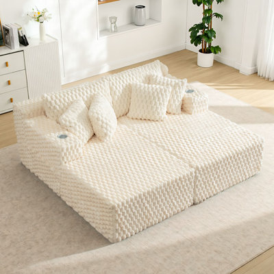 74.8" Faux Fur Upholstered Sleeper Sofa Couch