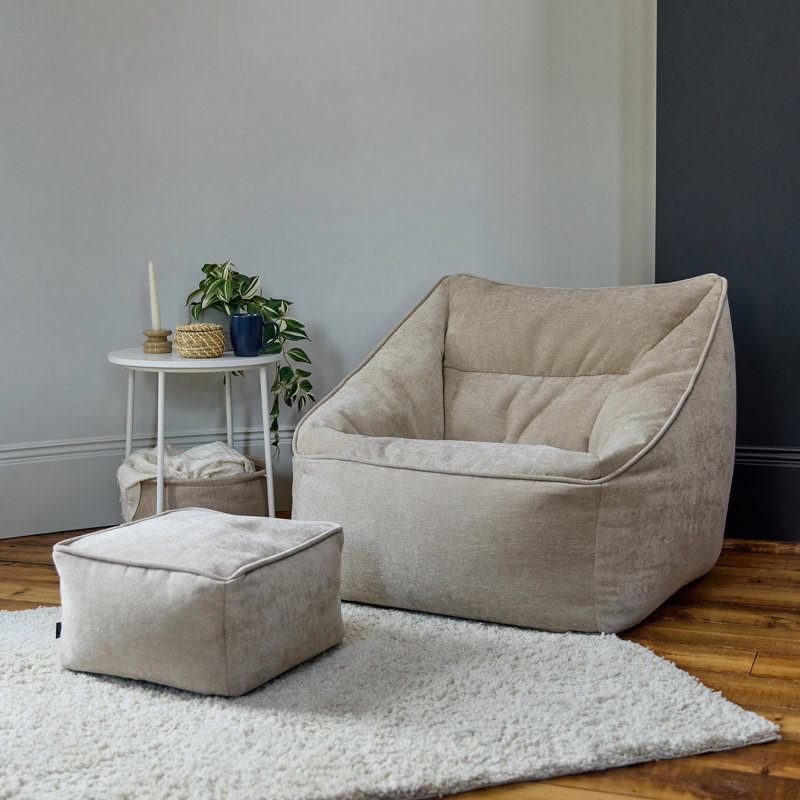Natalia Armchair Bean Bag and Square Footstool, Beige, Chenille