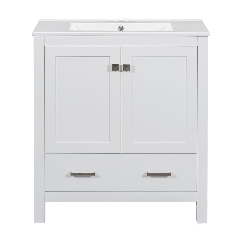 Meuble-lavabo pour salle de bain avec meuble-lavabo simple, Blanc, Gris