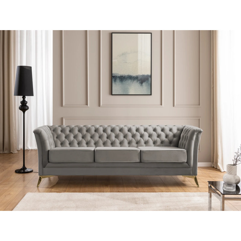 Whitby 3 Seater Velvet Sofa, Gold, Grey