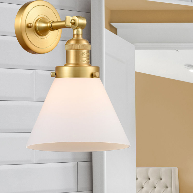 Cone 2 Light Tiltable Bath Vanity Light, 60 Watt Vintage Incandescent Bulb, Matte White, Satin Gold