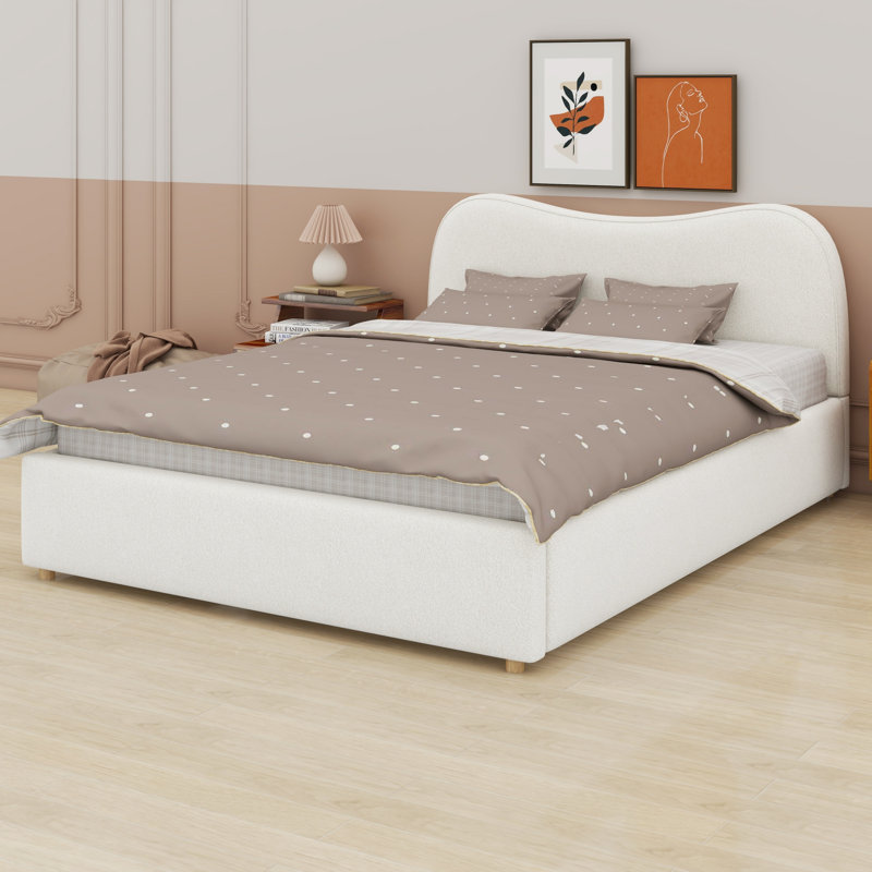 Lit plateforme tapissier Minimalist, White, Grand lit