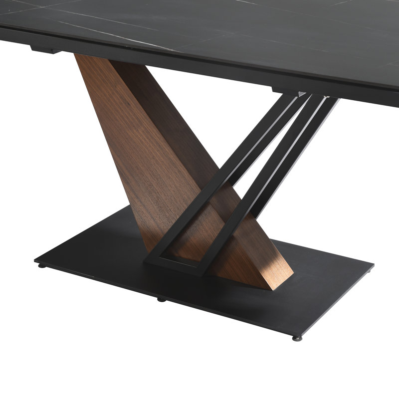 Carrol Modern Extendable Rectangular Dining Table With Black Sintered Stone Table Top - Seats Up To 6