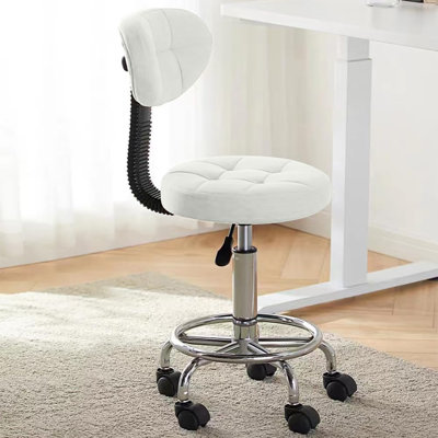  Height Adjustable Swivel Drafting Stool With Backrest Footrest And Thick Cushion, White