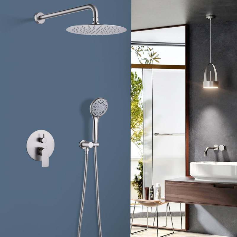 Système de douche complet avec pomme de douche à effet de pluie 10 po Topcraft, Nickel brossé