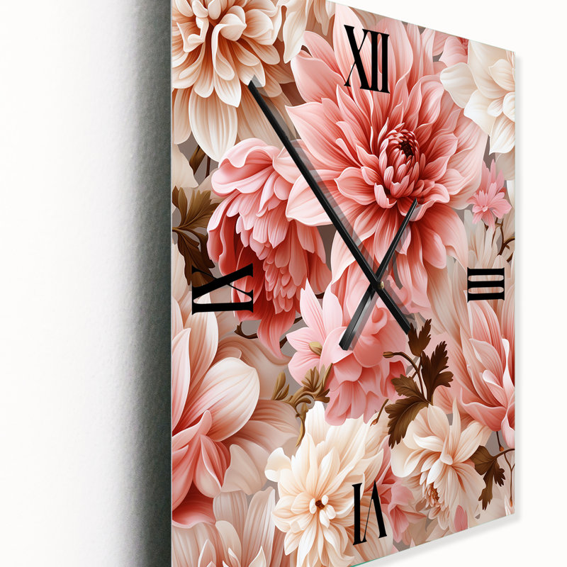 Horloge murale fleurie avec œillets roses et blancs, Petit