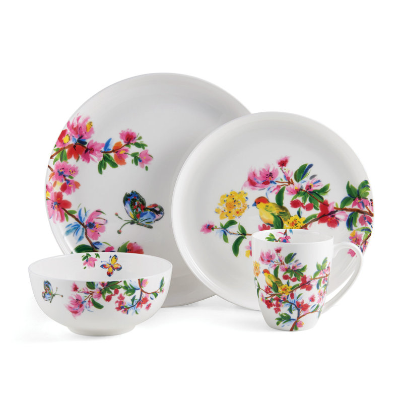 Service de vaisselle en porcelaine os 16 pièces Mikasa Butterfly Garden, service pour 4