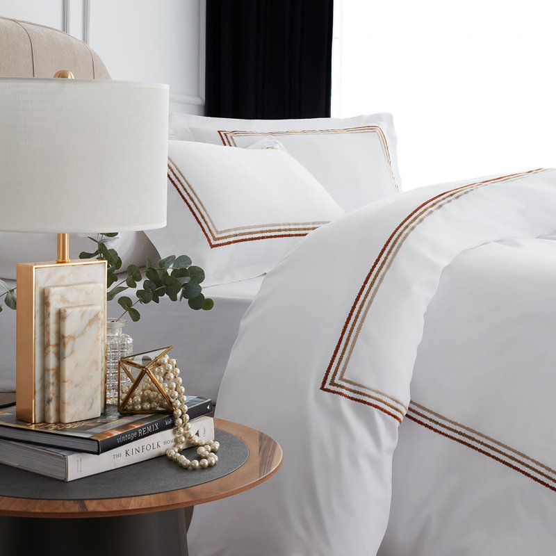 Garyson Cotton Solid Colour Duvet Cover Set with Pillowcases, Super King - 2 Standard Pillowcases, White/Mustard
