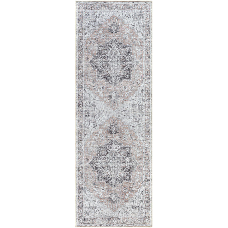 Tapis beige / gris anthracite lavable à la machine Glendale Heights, Tapis de couloir 2 pi 7 po x 7 pi 10 po