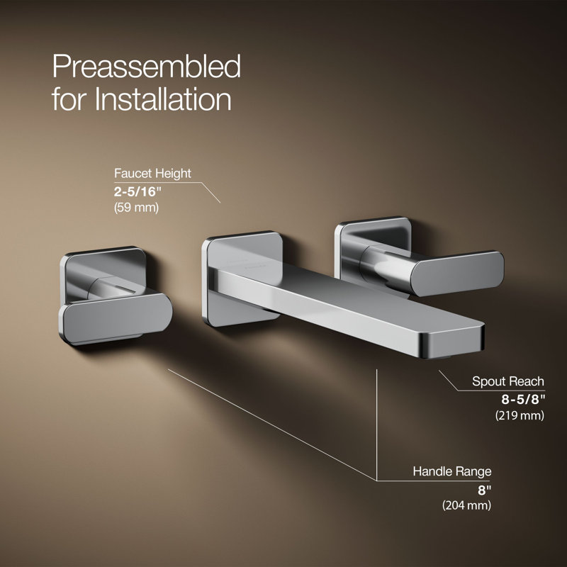 Parallel Wall-Mount Bathroom Sink Faucet Trim, Polished Chrome