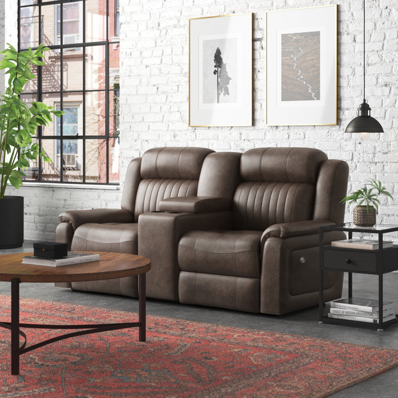 Adna 73'' Faux Leather Reclining Loveseat, Brown