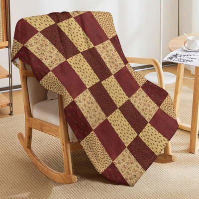 Boho Patchwork Throw Blanket,Farmhouse Vintage Bohemian Floral Pattern Soft Cozy Warm Flannel Blankets for Sofa Couch Bed Gifts for Lover Women Adults 60x80 Inch