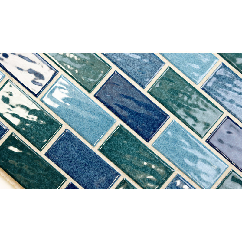 Swimming Pool Series 1" X 2" Porcelain Mosaic Tile, Spray