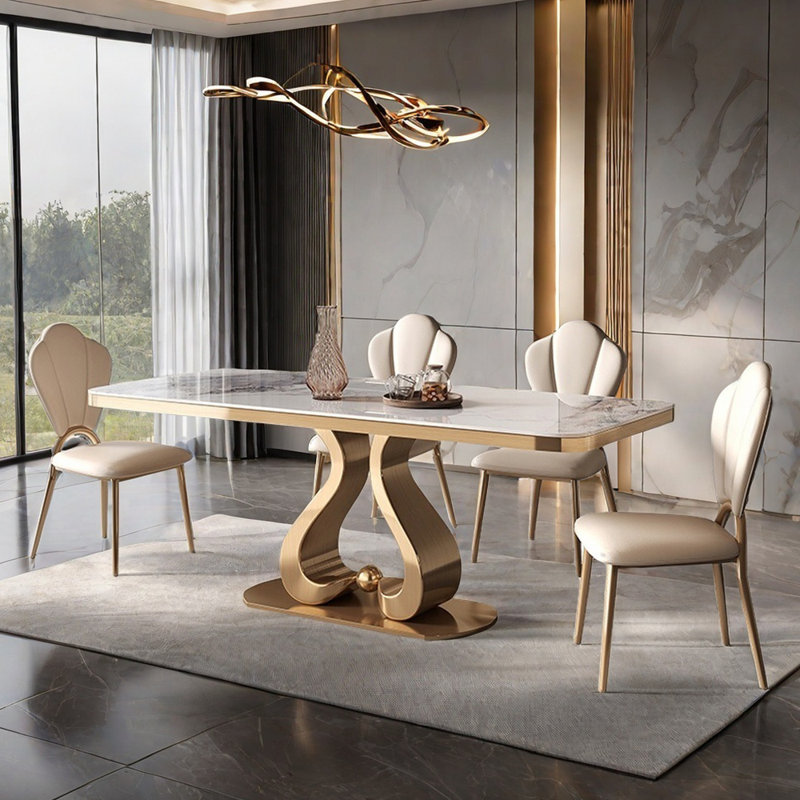 Luxury modern rectangular dining table sets, 29.5"H x 70.9"L x 35.4"W
