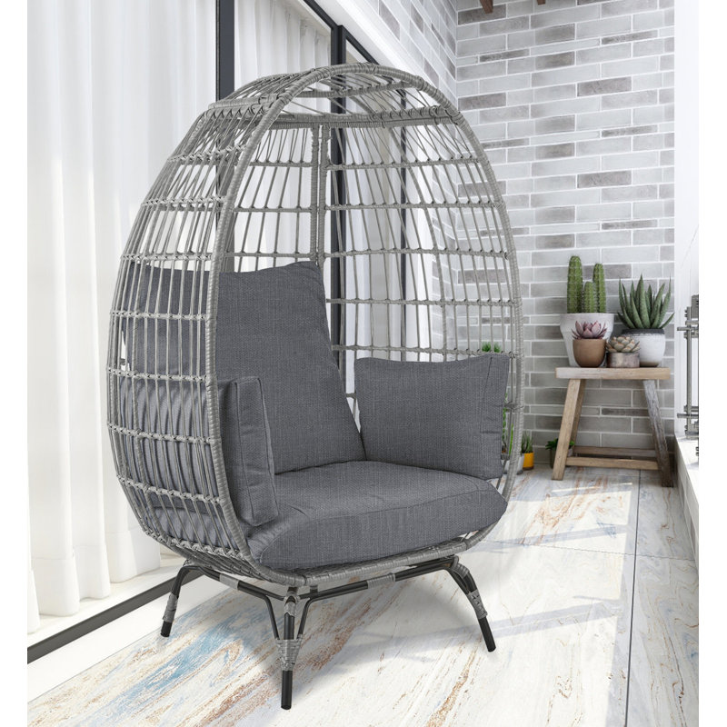 Fauteuil d'œuf de patio avec support stable en osier durable Cynthla, Gris, Gris