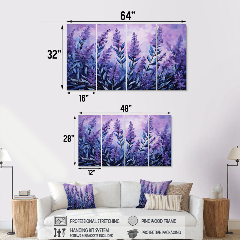 Lavande, sérénité I - herbes, 4 pièces, décoration murale, H 28 po x l 48 po