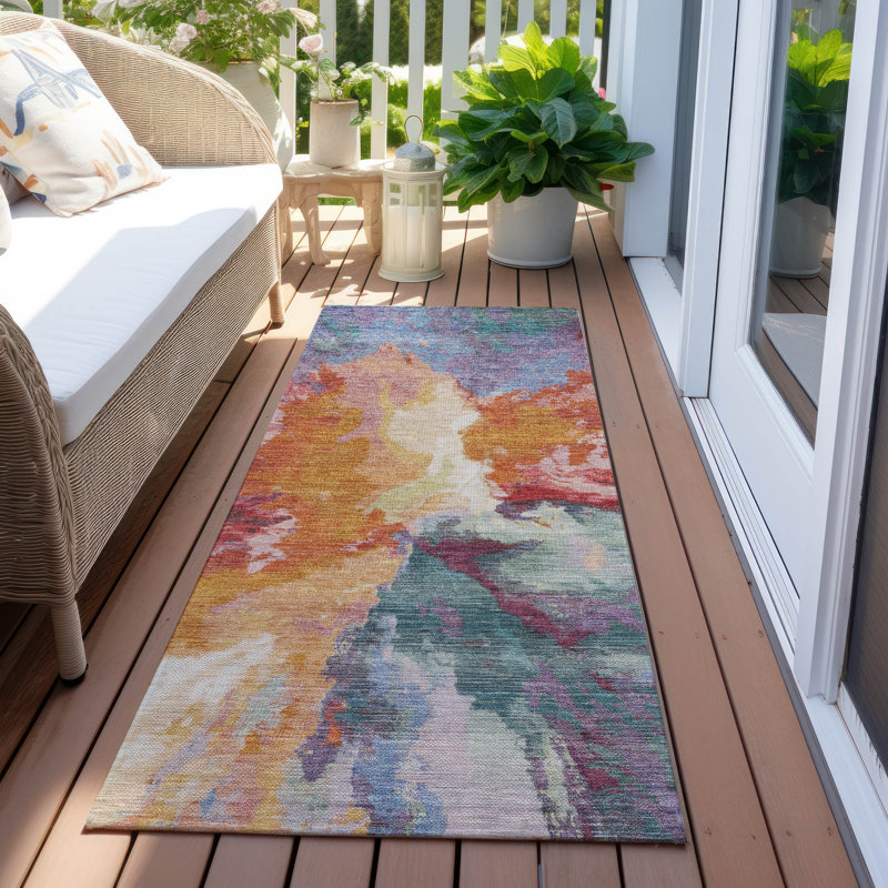 Tapis orange intérieur / extérieur lavable à la machine Claudian ACN1632, Tapis de couloir 2 pi 3 po x 7 pi 6 po
