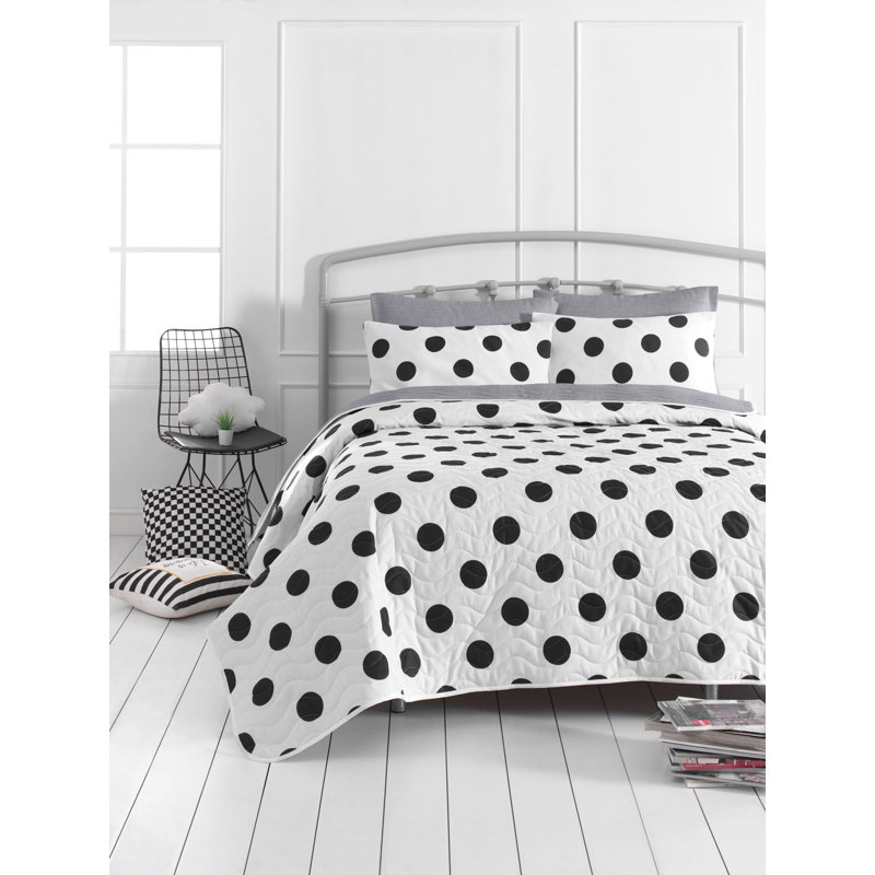 Ebern Designs Flossi Dots Bedspread with Pillowcases, W200 x L220cm, Pink